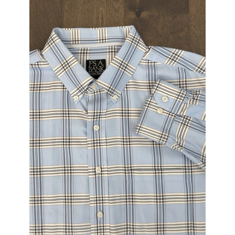 Jos A Bank Signature Mens Button Down Long Sleeve Blue Plaid Dress Shirt Size XL